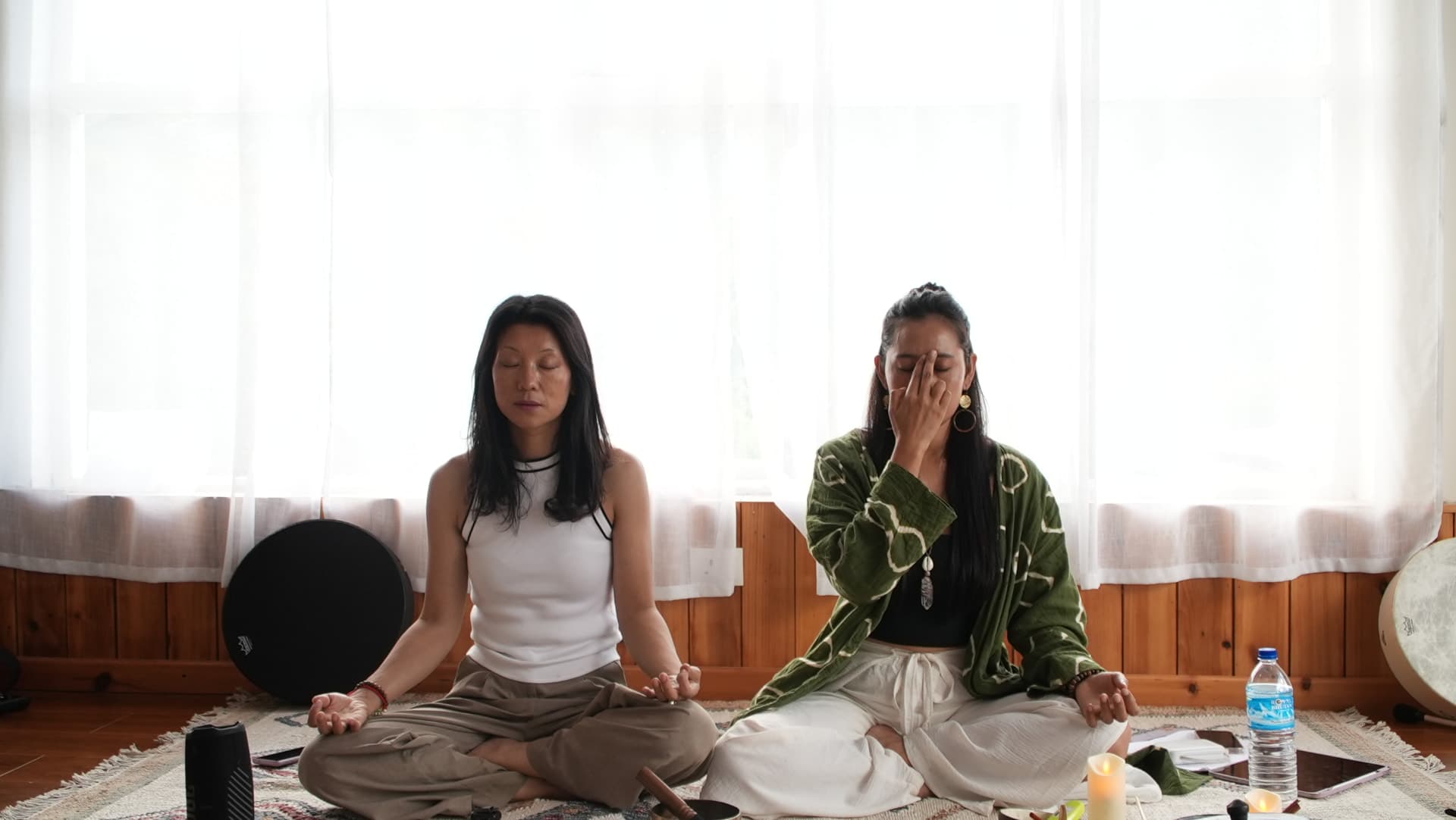 Guided breathwork led side by side during a session